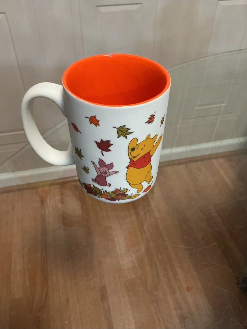 New Disney Winnie the Pooh Piglet Fall Autumn Coffee Mug Orange Interior 15 oz